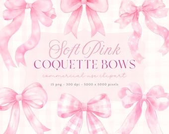 Watercolor Pink Bows Clipart, Coquette Ribbon PNG (Digital Download)