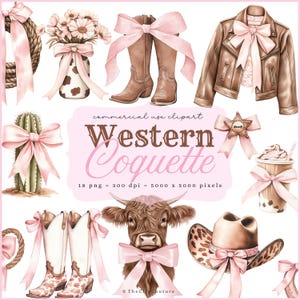 Western coquette png clipart, cowgirl clipart, land png, coquette cowgirl esthetiek, cowboylaarzen clipart, cowgirl hoed, hooglandkoe png