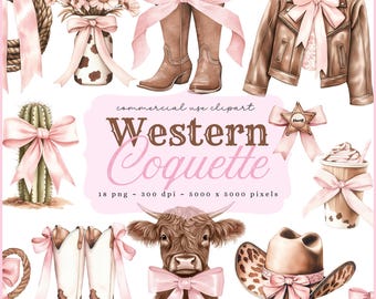 Western Coquette PNG Clipart, Cowgirl Clipart, Country PNG, Coquette Cowgirl Aesthetic, Cowboy Boots Clipart, Cowgirl Hat, Highland Cow PNG