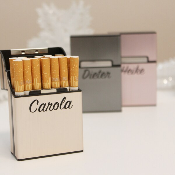 Personalisiertes Zigarettenetui, Zigarettenbox mit Namen, Schachtel aus Alu, personalised cigarette case, Geschenk für Mann und Frau
