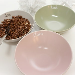 Personalisierte Müslischale, Schale mit Namen, Schüssel, Schälchen, Salatschüssel, Geschenk, individuell, grün rosa grau Bild 5