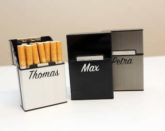 Personalisiertes Zigarettenetui, Zigarettenbox mit Namen, Schachtel aus Alu, personalised cigarette case, Geschenk für Mann und Frau