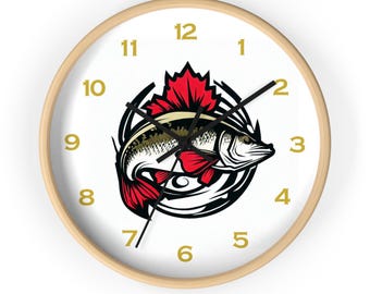 Reloj de pared de pesca de lubina: decoración de cabañas y cuevas para hombres