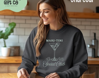 Mahjong Social Club Sweatshirt Rundhalsausschnitt, Mahjong Sweatshirts, Mahj-Tini Sweatshirt, Perfektes Geschenk für Mahjong Liebhaber & Spieleabende