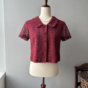 90s Vintage Red Blouse Cropped Y2k summer top Size S