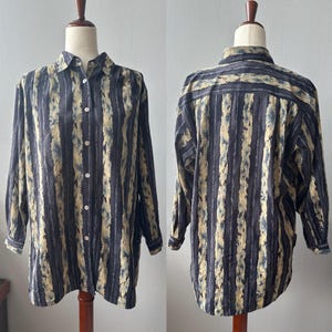80s 90s Vintage Stripe Long Shirt Blouse Top