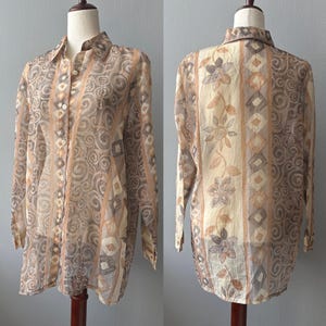 90s Vintage Sheer Floral Blouse Top Size L