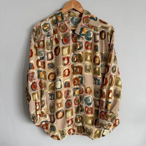 Vintage Print Long Sleeve Shirt Top Blouse Size L