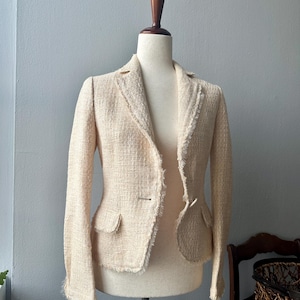 90s Vintage Tweed Coat Jacket Collared Long Sleeve Blazer Size S 38