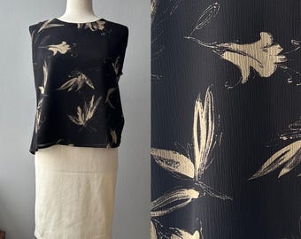 Blusa floral preta vintage dos anos 90 sem mangas