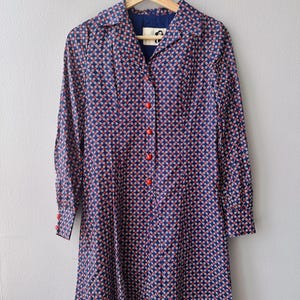 Vintage Floral Shirt Dress – Navy with Red Buttons