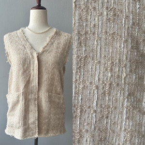 Vintage 90s knit Tweed Vest – Natural Beige Size M