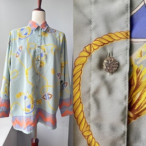 Vintage Scarf Print Shirt Long Sleeve Top