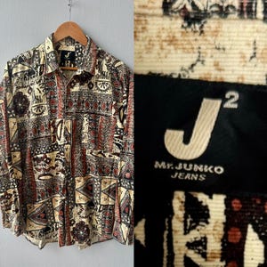 Vintage Tribal Corduroy Shirt Ethnic Print Button-Up Top