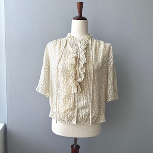 90s Vintage Lace Button Up Floral Ruffle Blouse