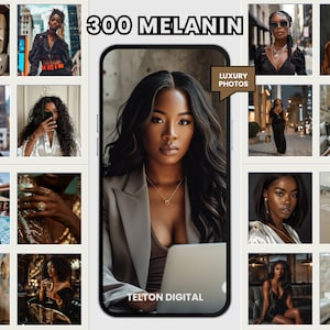 MELANIN LUXE PHOTOS | 300 Melanin Girl Boss Aesthetic Stock Images | Social Media Post | Melanin Faceless Content | Master Resell Rights