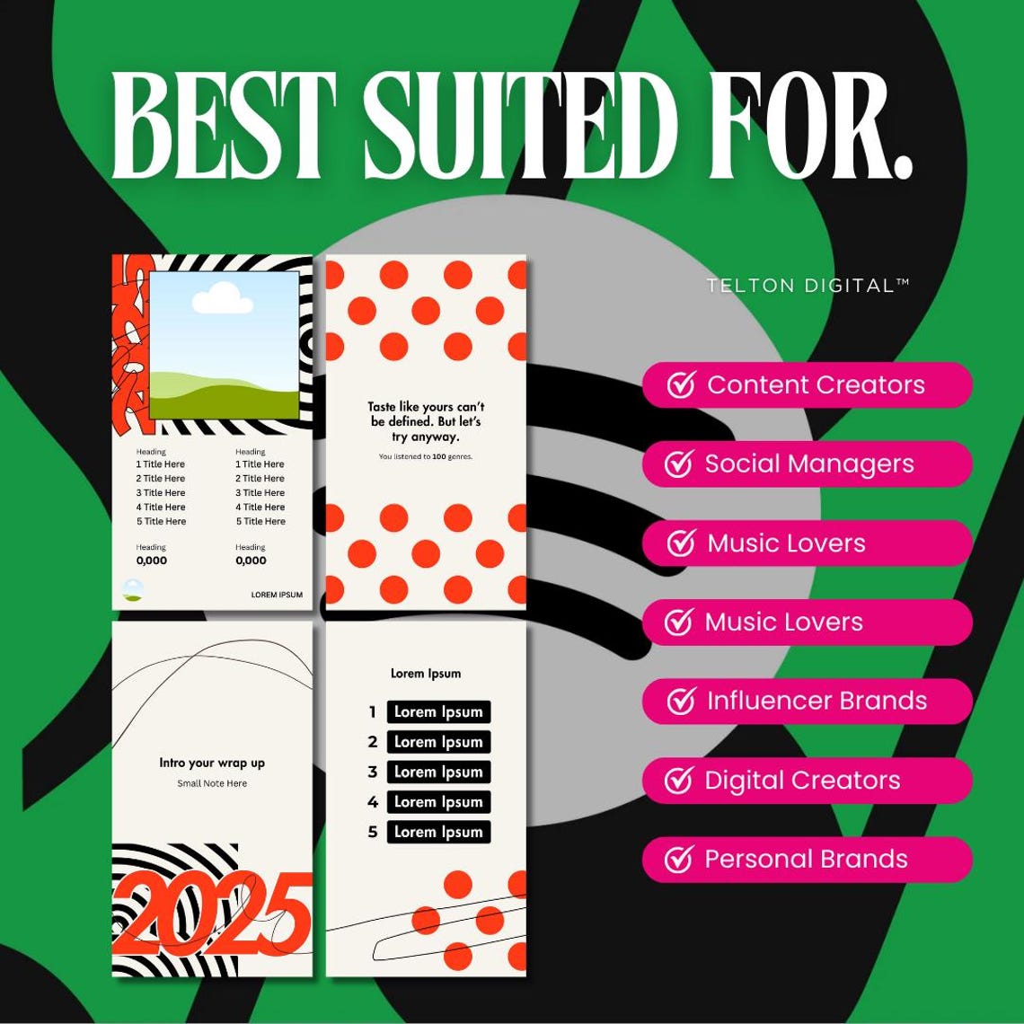 30+ Spotify Wrapped 2025 Editable Canva Templates | Social Media Recap ...