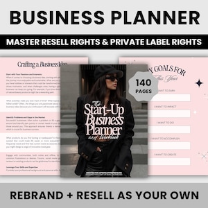 May include: A pink and white business planner with the text "My Goals for This Year" and "140 Pages". The planner includes sections for "Want to Earn", "Want to Impact", "Want to Do", "Want to Accomplish", and "Want to Create".