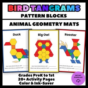 Bird Tangram Pattern Block Mats | Animal Geometry Activity