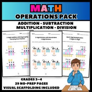 Paket med flersiffriga matematiska operationer | Omgruppering och testförberedelser (PDF)