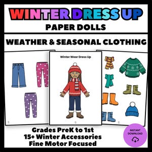 Winterkleidung Dress Up Paper Doll Craft | Wetter-Feinmotorik (PDF)