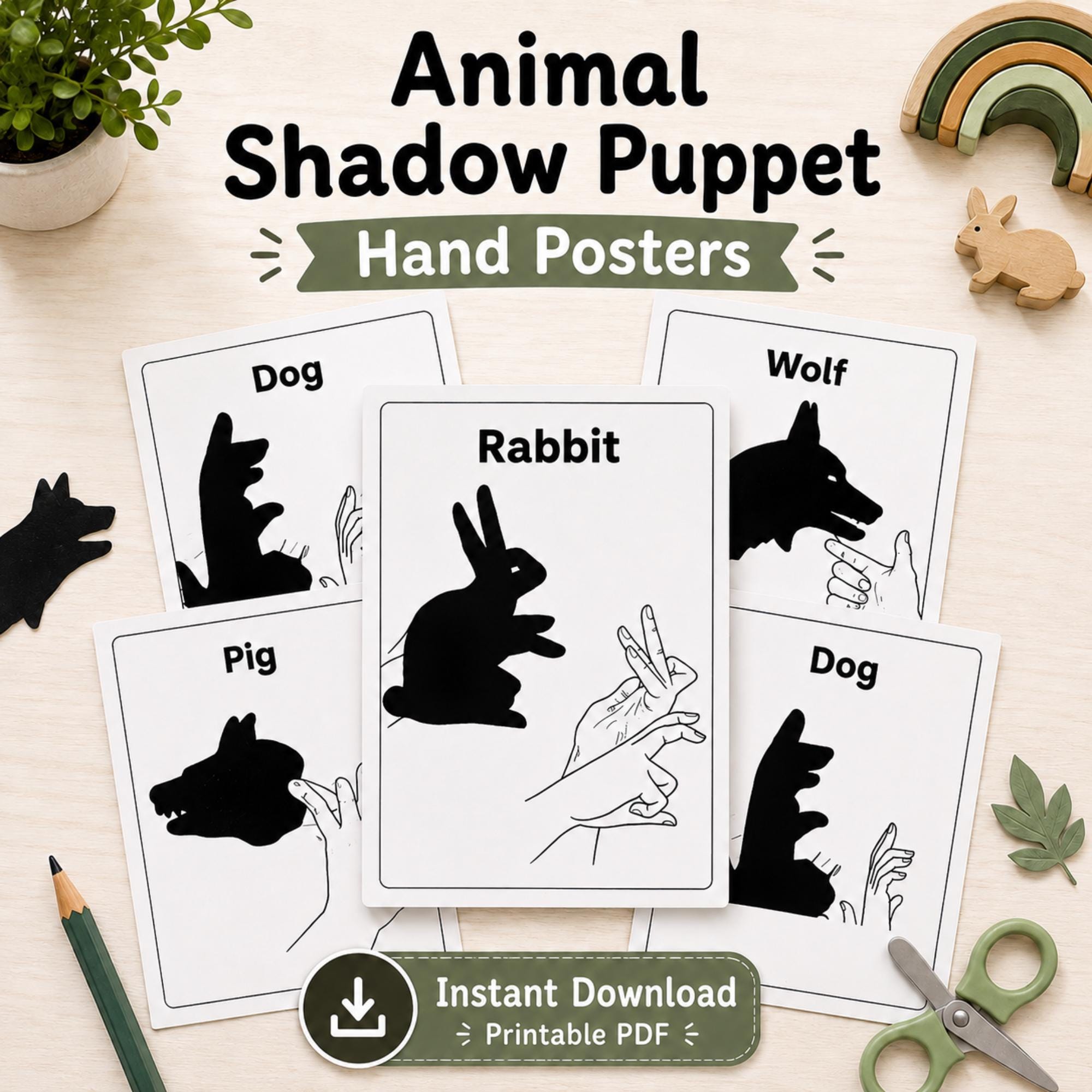 Animal Hand Shadow Puppet Posters Printable Light Science Activity