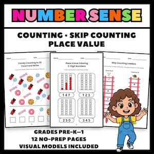 Pacote de Matemática para o Jardim de Infância: Noções Básicas de Matemática | Contagem de múltiplos e Valor Posicional (PDF)