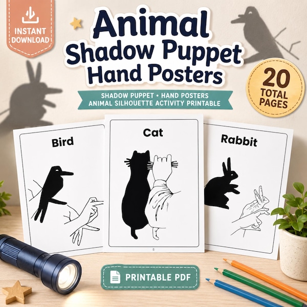Animal Hand Shadow Puppet Posters Printable Light Science Activity