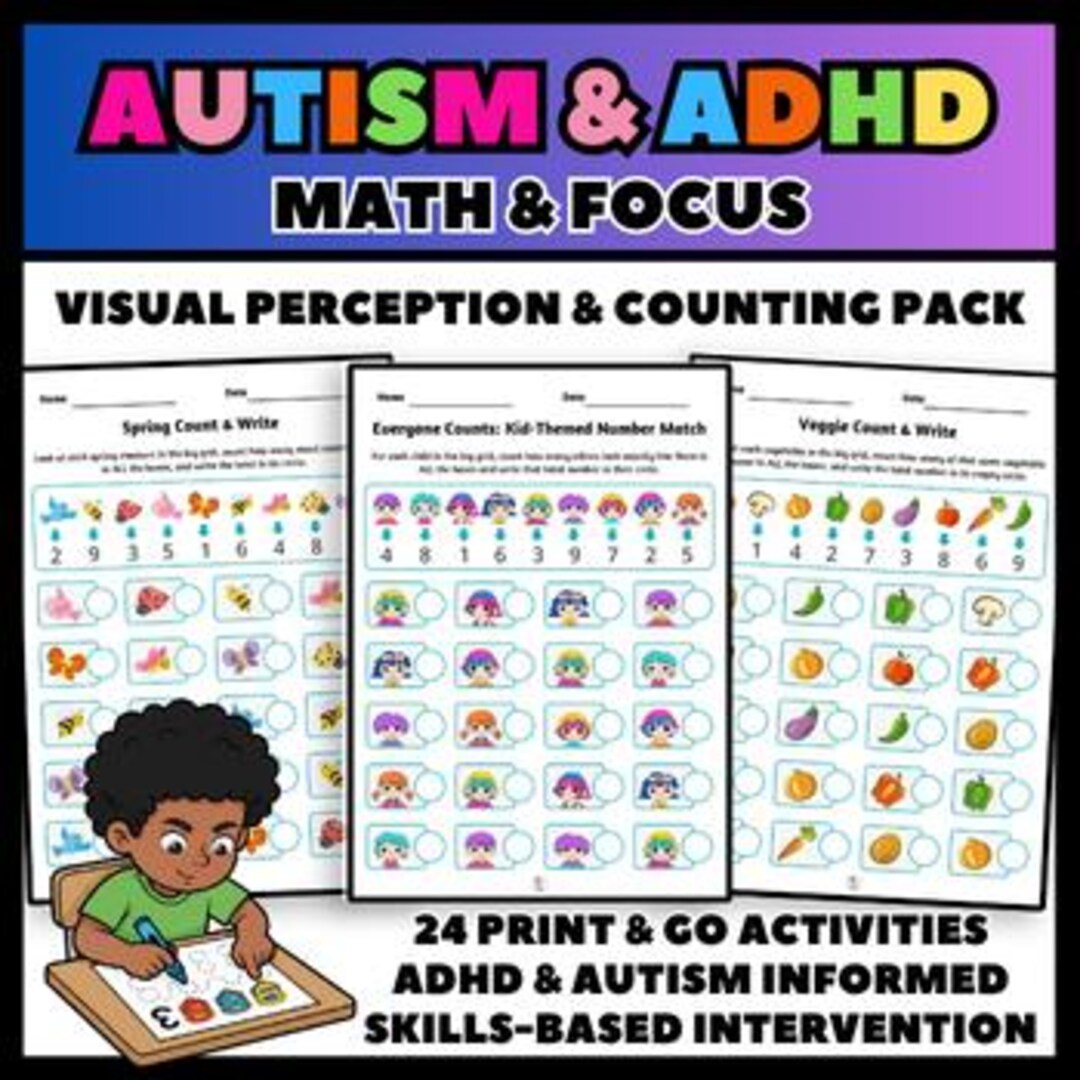 ADHD Autism Math Pack | Visual Perception & Number Sense | Kindergarten ...