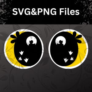 May include: Two black and white silhouette images of a chick hatching from an egg with footprints on a yellow background. The text "SVG&PNG Files" is at the top of the image.