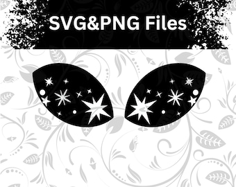 May include: Two black and white eye-shaped designs with a starburst pattern. The design is on a white background with a floral pattern.