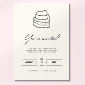 vintage heart cake invitation | hand drawn | editable digital download | canva template | birthday | wedding save the date | dinner party