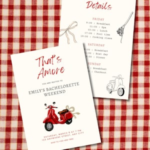 that&#39;s amore vrijgezellenfeest uitnodiging + reisschema | handgetekend | meidenreis | italië | bewerkbare digitale download | canvassjabloon | afdrukbaar