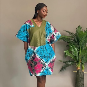 Adire Tie Dye Bubu | African Dress | African Kaftan | African Bubu | Rich Auntie Bubu | Midi Bubu | One Size