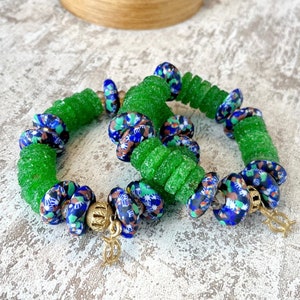 Krobo Glass Bead Bracelet: Ashanti Brass, Afrocentric Boho Jewelry
