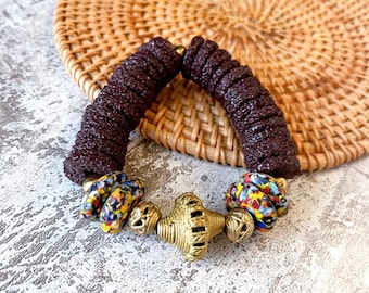 Krobo Glass Bead Bracelet: Ashanti Brass, Recycled Sugar Crust Beads