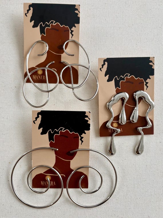 Abstract Sterling Silver Statement Earrings: Oversized Studs