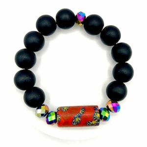 Krobo Glass Bead Bracelet, African Beads Bracelet, Ghana beads bracelet, black bracelet, boho beads, gifts for her, Gifts under 35