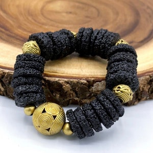 Krobo | Ashanti Recycled Glass Bead Brass Bracelet, African,Bracelet, Ghana bead bracelet, Afrocentric, Black Bracelet, boho, gifts for her