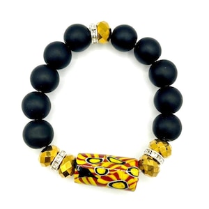 Krobo Glass Bead Bracelet, African Beads Bracelet, Ghana beads bracelet, black bracelet, boho beads, gifts for her, Gifts under 35