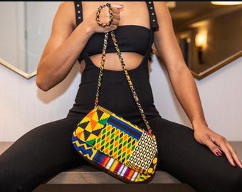 Ankara Kente Inspired African Print Crossbody Bag: Handmade Afrocentric Shoulder Bag