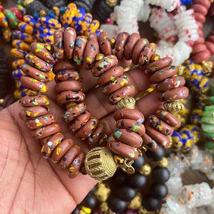 Krobo Glass Bead And Brass Bracelet, African Beads Bracelet, Ghana beads bracelet, Afrocentric, Boho beads, gifts for her, Gifts under 35