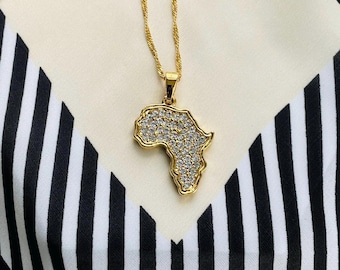 Rhinestone African Map Necklace: Gold Afrocentric Jewelry