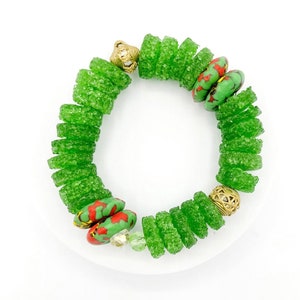 Handmade Ashanti Sugar Glass & Brass Bead Bracelet: Ghana Boho Jewelry