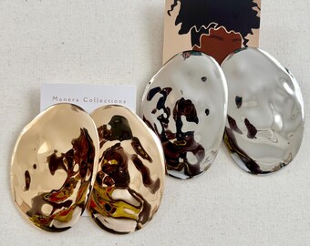 Abstract Gold Statement Earrings: Oversized Studs Silver/Gold, Gifts for Here