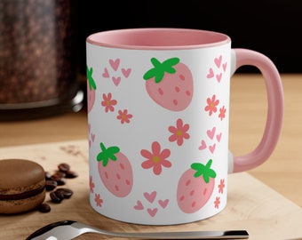 Niedliche Kaffeetasse Erdbeer Tee Becher Geschenk für sie niedlichen Tee-Liebhaber Kaffee-Liebhaber Geschenkideen für Frau Keramik Becher für Damen Herz Valentines Becher