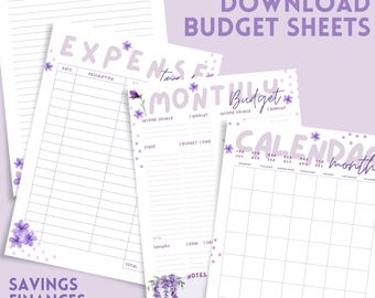 Purple Floral Budget Planner: Printable Finance Tracker (Digital Download)
