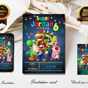 Editable Super Mario Invitation Template | Cute Mario theme Birthday Party | Kids Birthday Invitation | Print and/or Electronic Invite bb