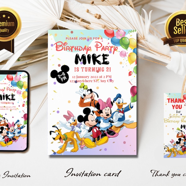 Editable Disney Clubhouse Invitation Template | Mickey mouse Birthday Party | Kids Birthday Invitation | Print and/or Electronic Invite O1