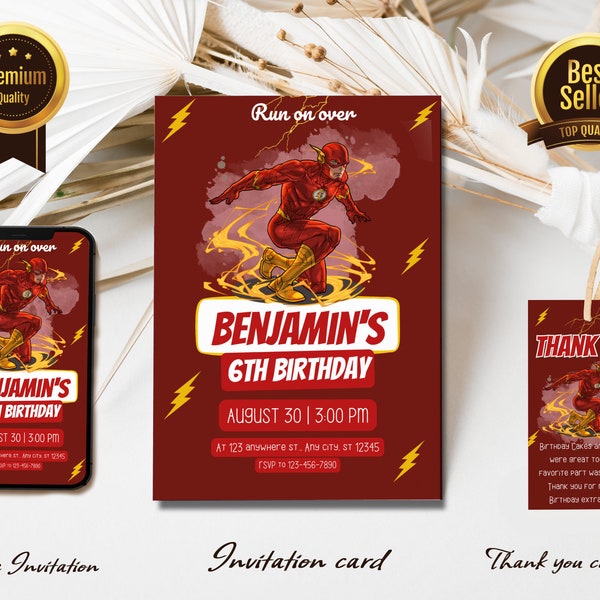 Editable Superhero Invitation Template | The Flash Party | Kids Birthday Invitation | boy and girl party | Print and/or Electronic Invite